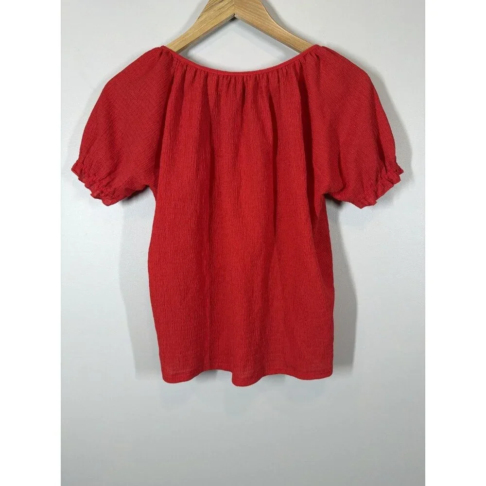 Madewell Texture & Thread‎ Peasant Top Red Women's Blouse XS Short Sleeve NWT